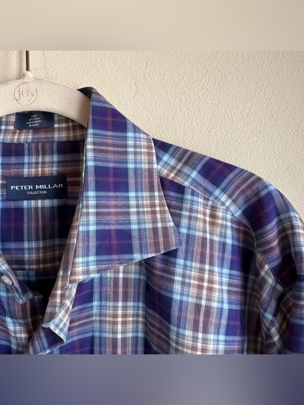 Peter Millar Cotton Button Shirt Purple Blue Plaid Ameti MF19RD11NLF​